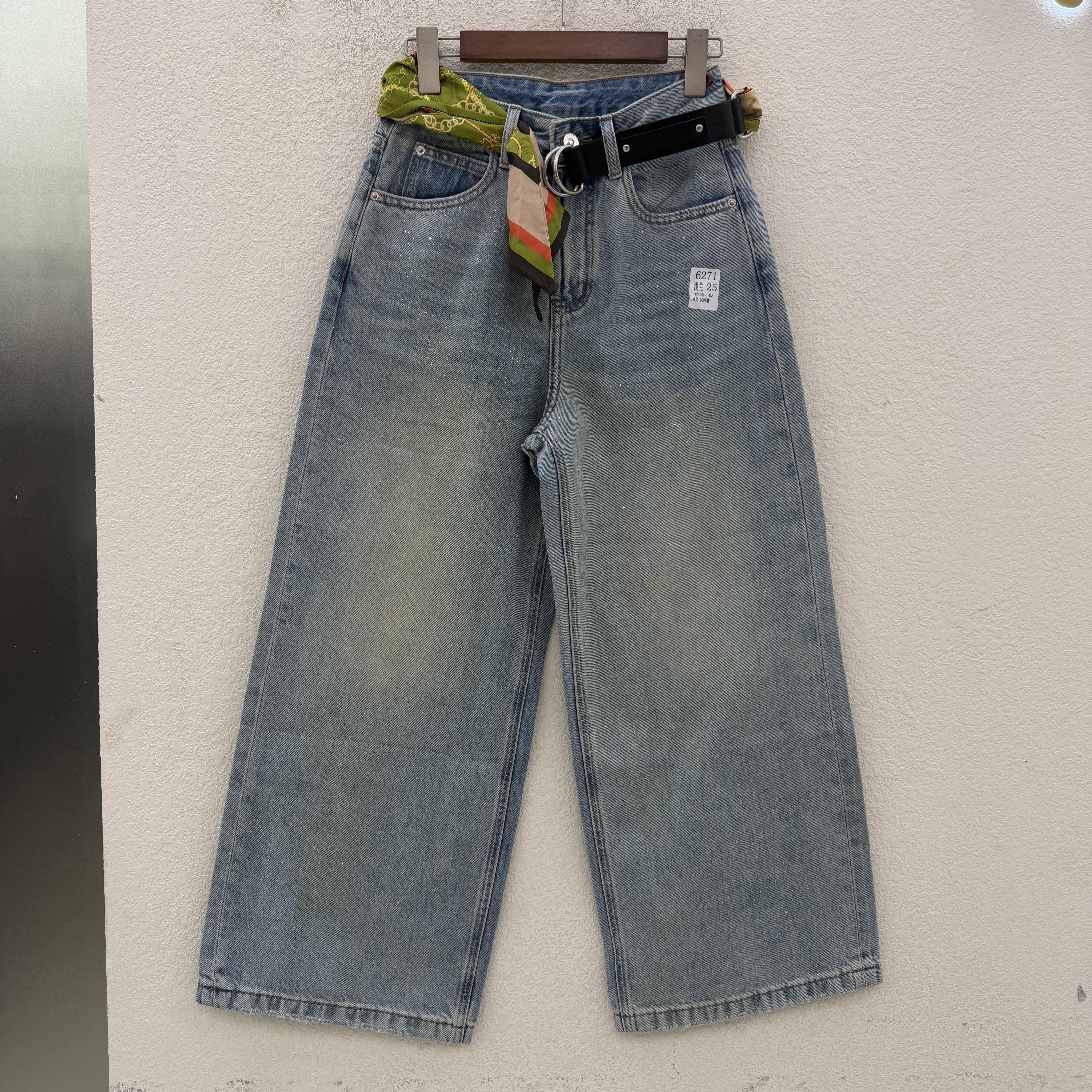 jeans绿青蛙6271无弹九分阔腿女2026春新款小个子显瘦百搭牛仔裤