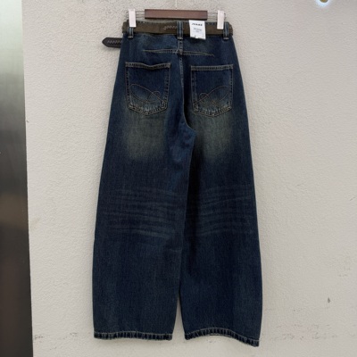 JEANS秋款QYL20196牛仔裤女猫须压线弯刀裤显瘦拖地裤复古长裤