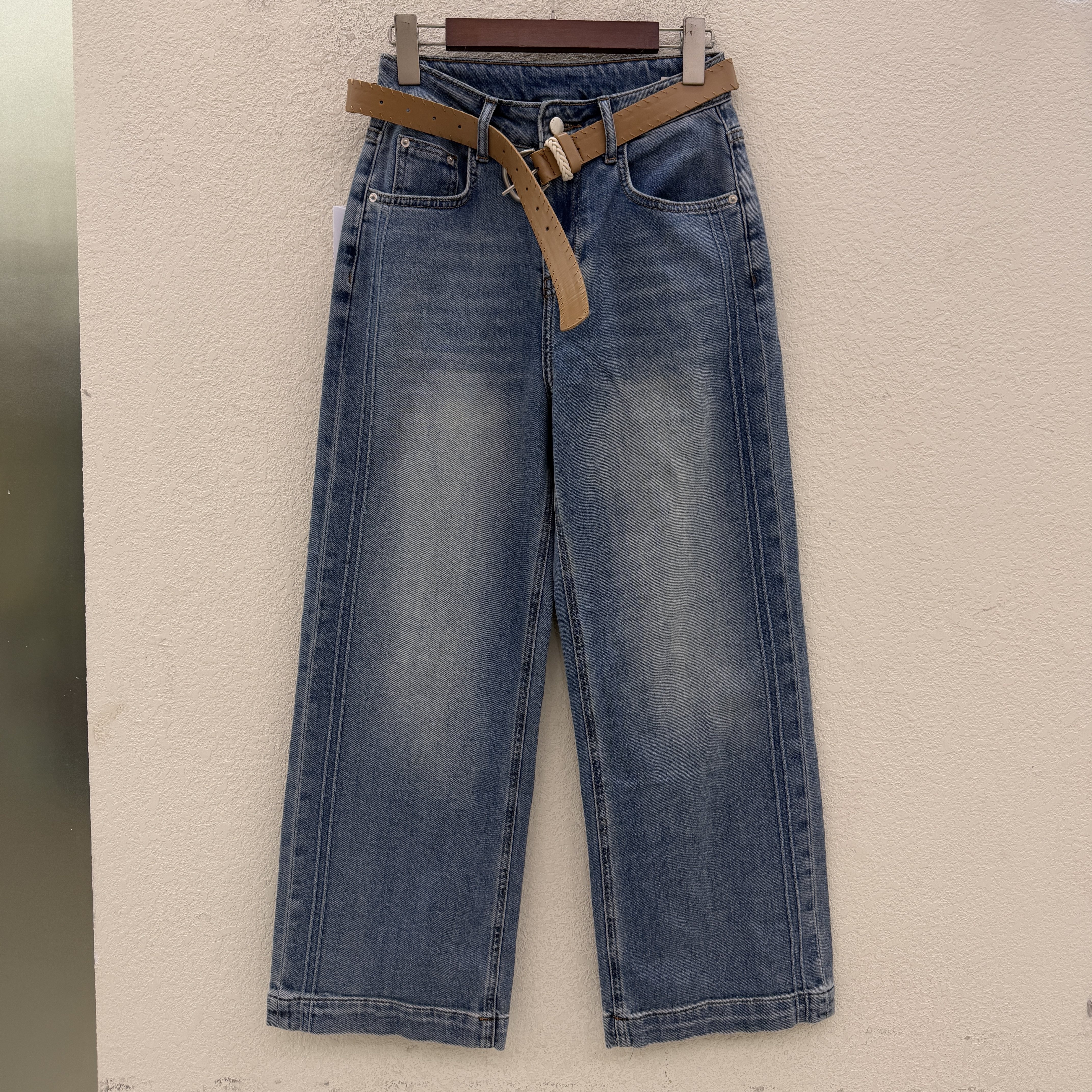 JEANS港恋68121四面弹牛仔裤女高腰窄版九分直筒裤奶奶裤2026春款