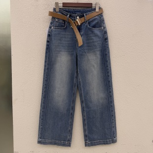 JEANS港恋68121四面弹牛仔裤女高腰窄版九分直筒裤奶奶裤2026春款