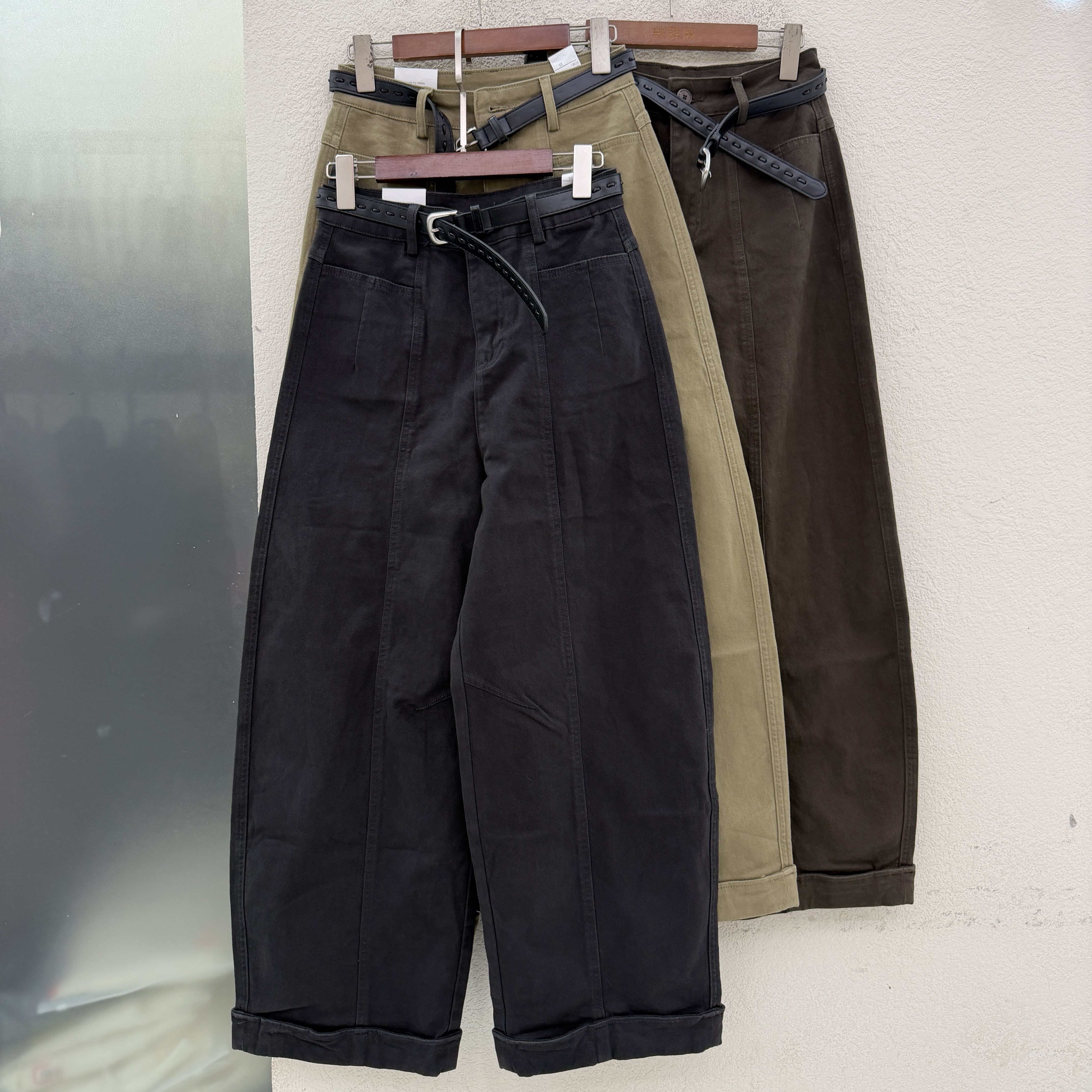 JEANS秋款QYL20187牛仔裤女高腰弹力压线垂感弯刀裤宽松拖地裤