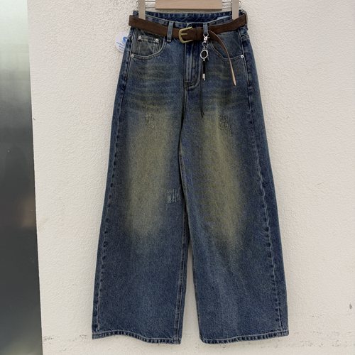 Q FASHION JEANS佐拿 芭度玄风61522复古色阔腿牛仔裤女拖地筒裤