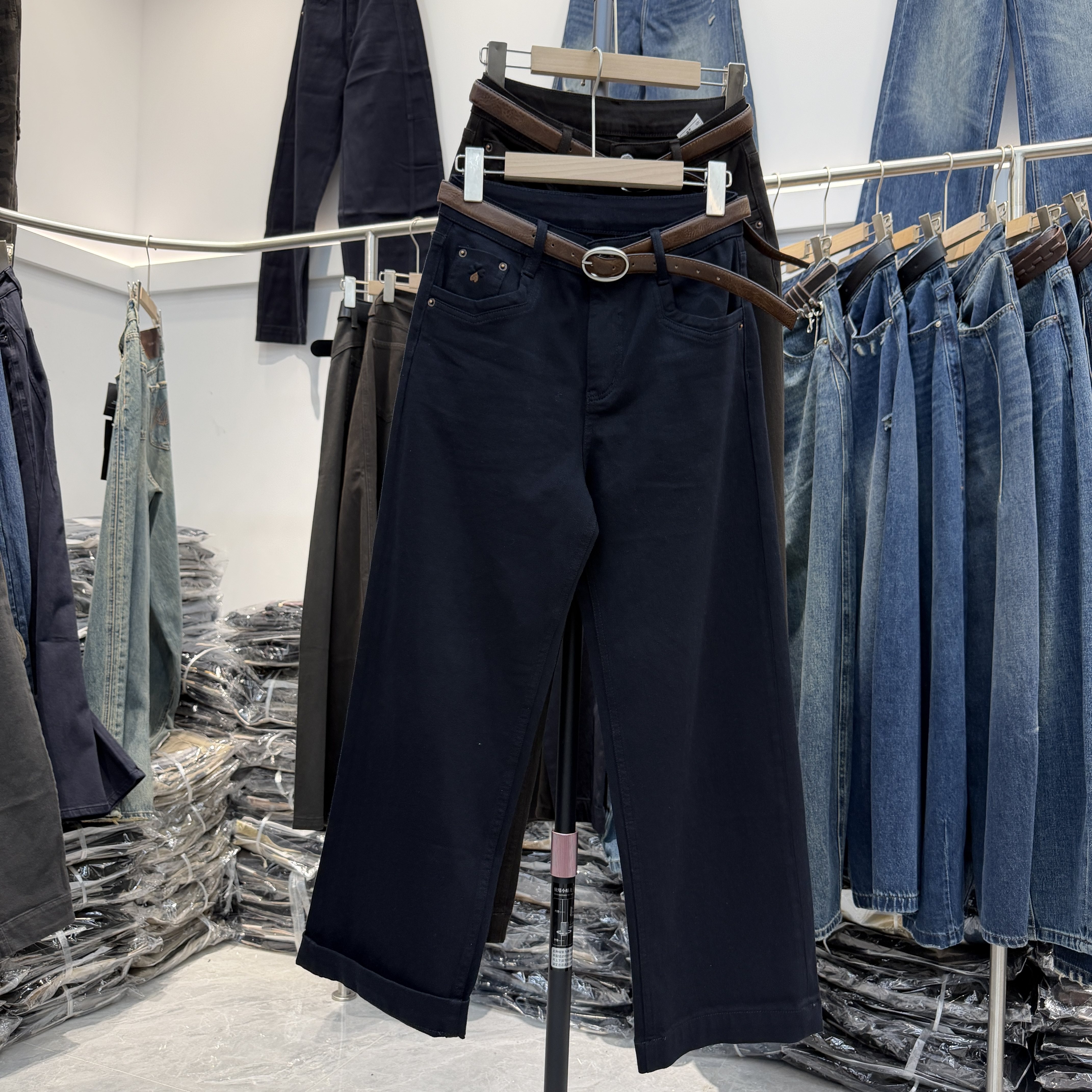 JEANS易人86001欧货正品高腰显瘦九分弹力直筒裤女秋新款百搭2026