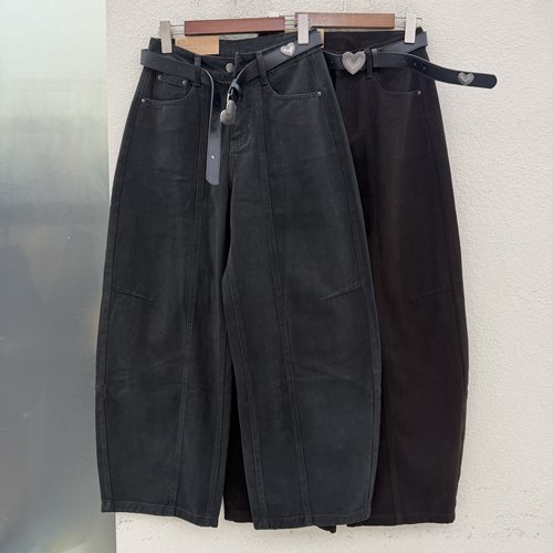 2026秋款JEANS红提子19095牛仔裤女黑巧色高腰垂感弯刀裤拖地裤
