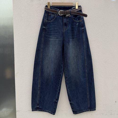 JEANS佑度 倩小妞19902 秋款高腰显瘦宽松后袋盖牛仔弯刀裤女筒裤