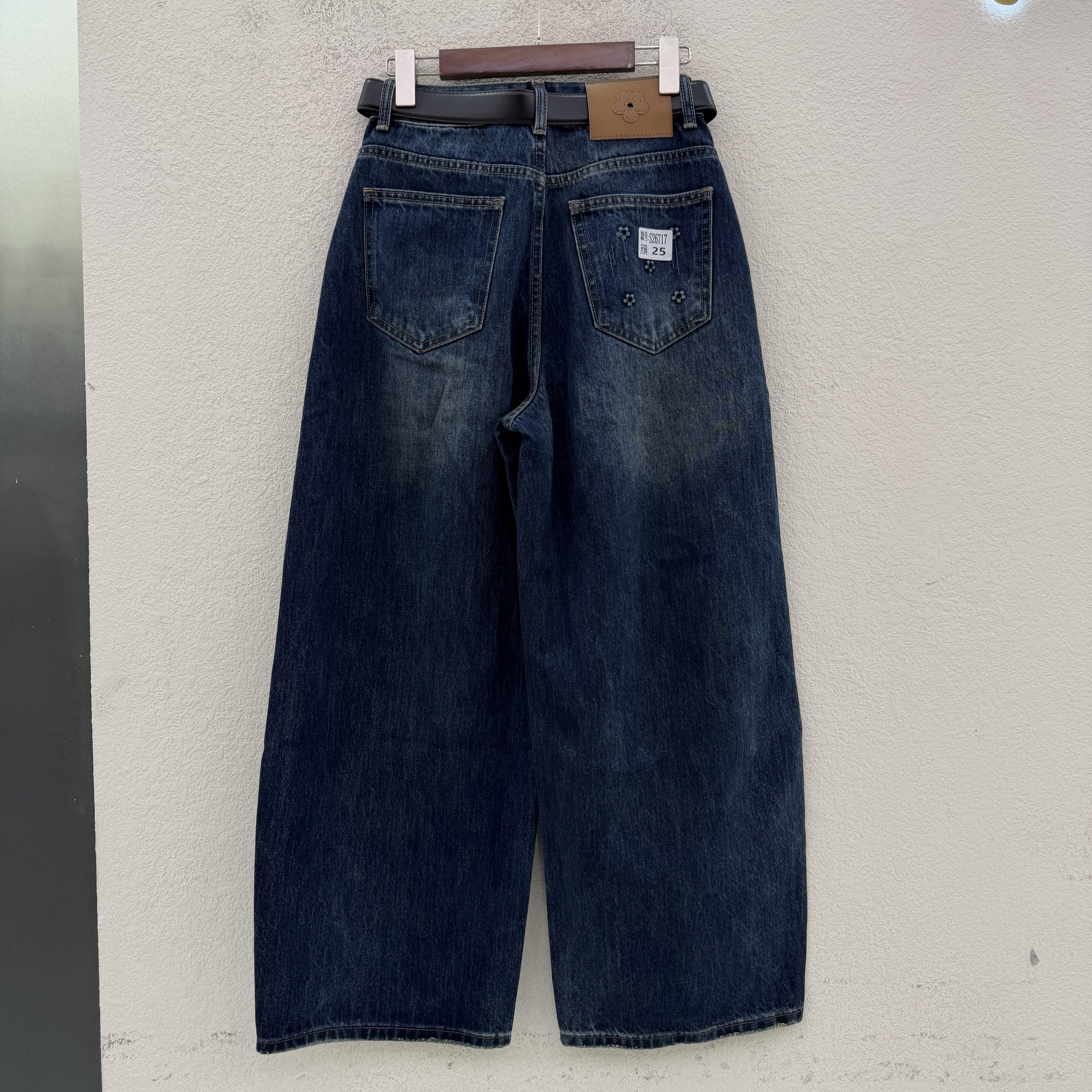Jeans金蚂蚁26717高腰弯刀牛仔裤女宽松显瘦水洗阔腿长裤无弹拖地