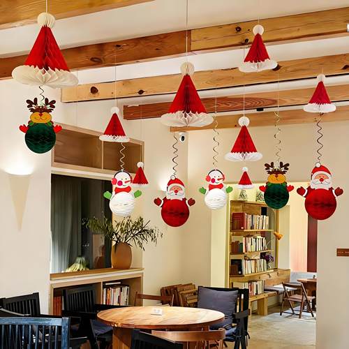 圣诞节装饰蜂窝圣诞帽子老人挂件