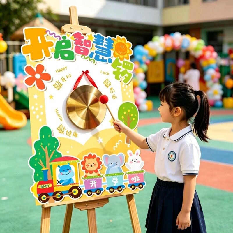 开学季幼儿园敲锣迎宾牌kt展板新学期仪式感教室环创打卡签到布置