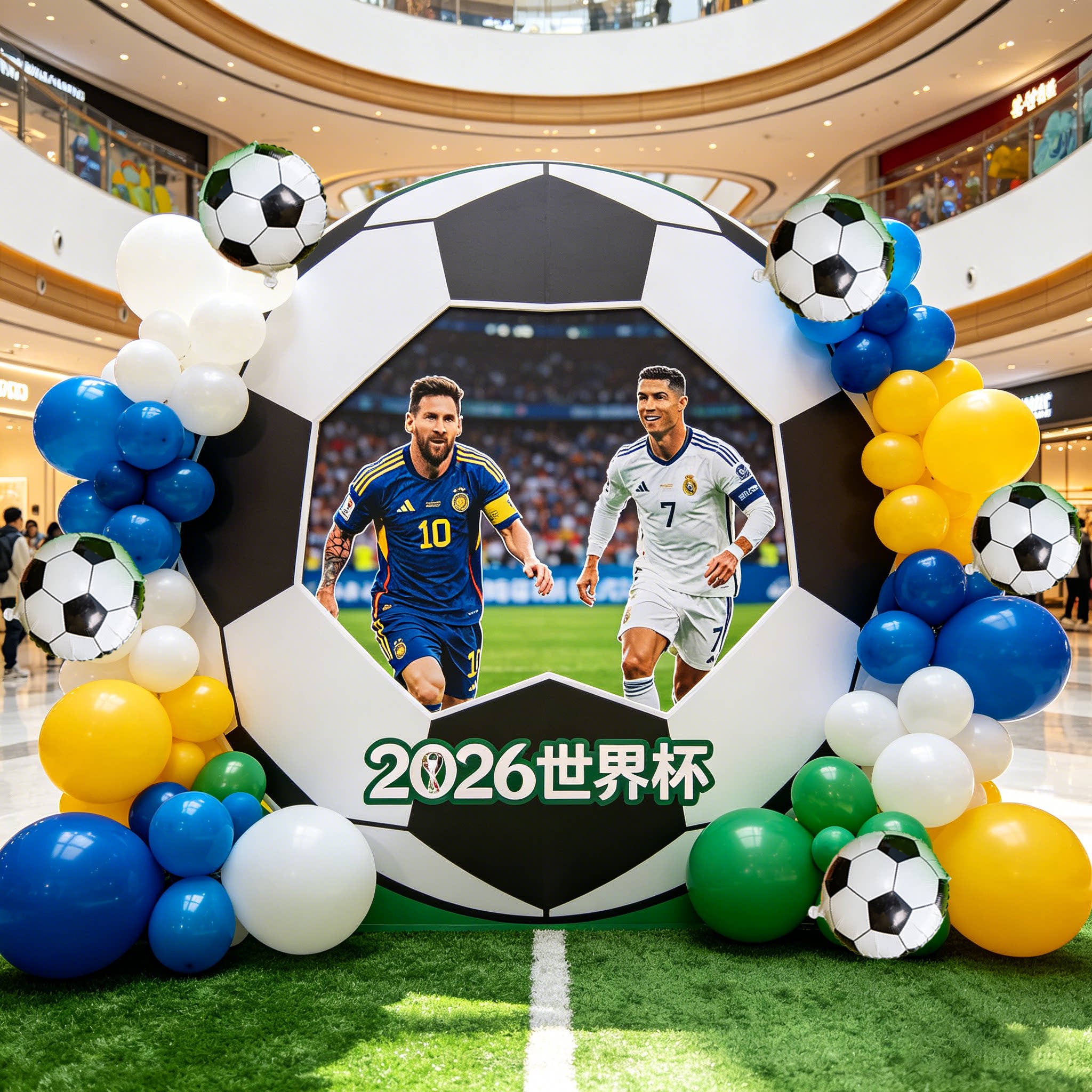 2026世界杯商场足球主题氛围场景布置装饰kt板拍照气球美陈背景墙