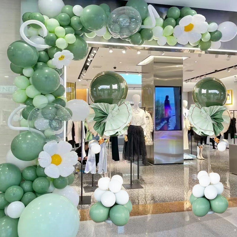 开业立柱开业门口装饰气球链春季商场活动氛围场景布置绿色气球