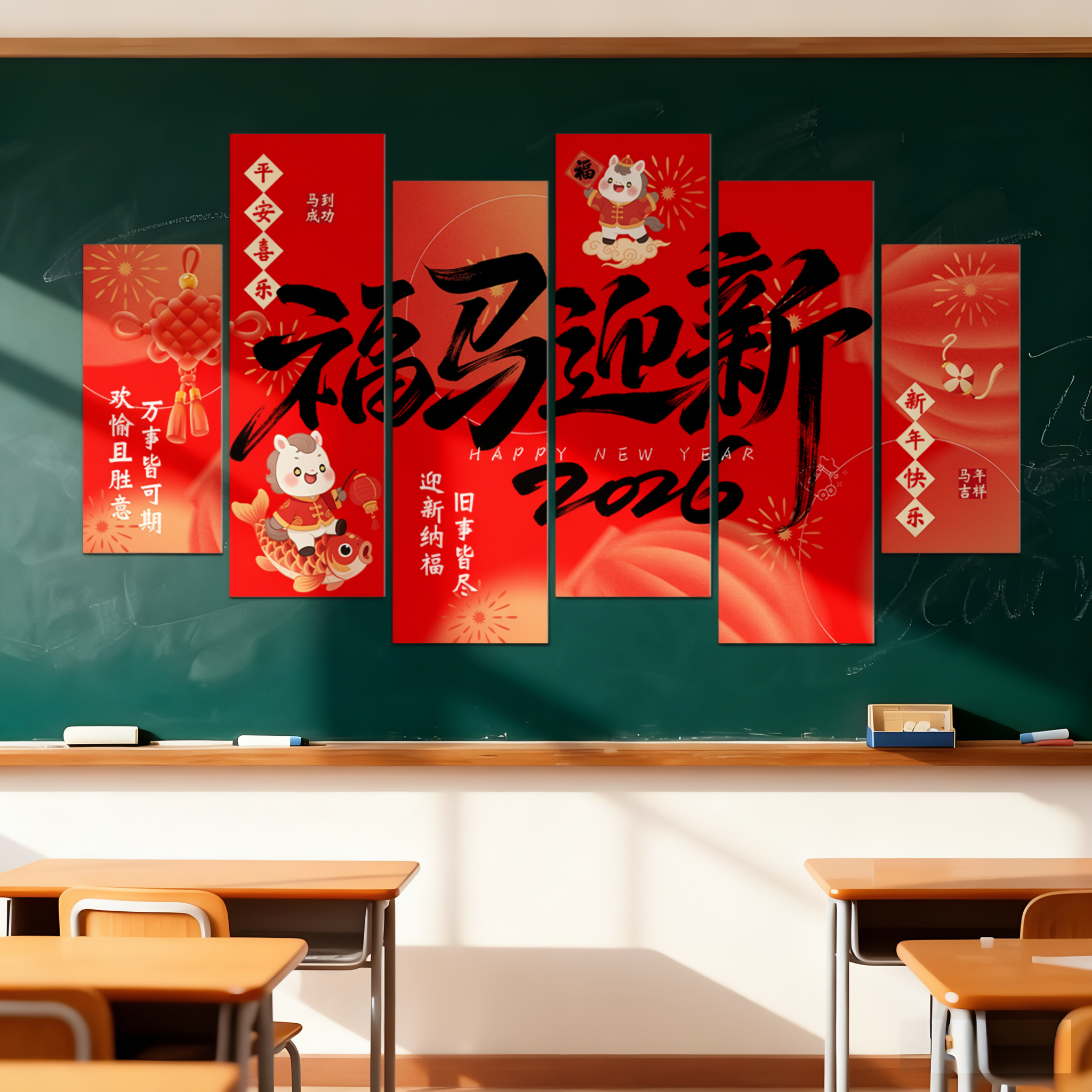 2026元旦快乐新年装饰布置学校幼儿园教室黑板文化背景墙KT板道具,节庆用品/礼品,节日装扮用品,淘宝优惠券,粉丝福利购,淘宝优惠卷