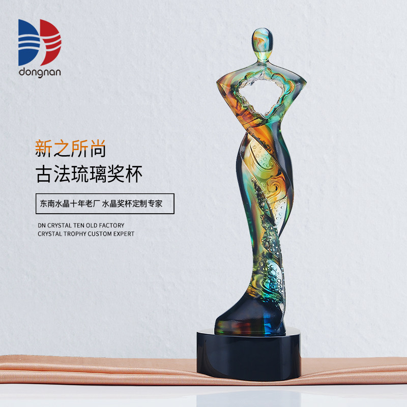 水晶琉璃混色古典中国淑女奖杯图片