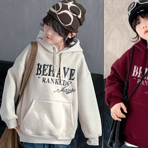 新年加绒加厚连帽卫衣保暖中大童卫衣秋冬新款帅气男童保暖上衣潮