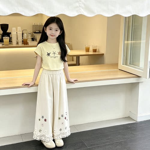 女童短袖套装2026夏季新款小女孩童装女宝洋气印花休闲裤两件套潮