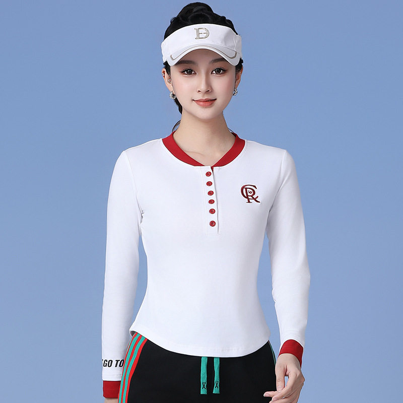 2025春季新品半纽扣长袖广场舞修身运动服装女棉现货套装