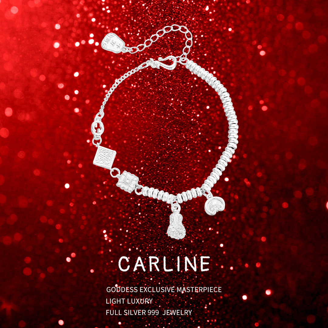 幸福里生财黄金万两999纯银手链碎银子轻奢高级感手串珠七夕礼物