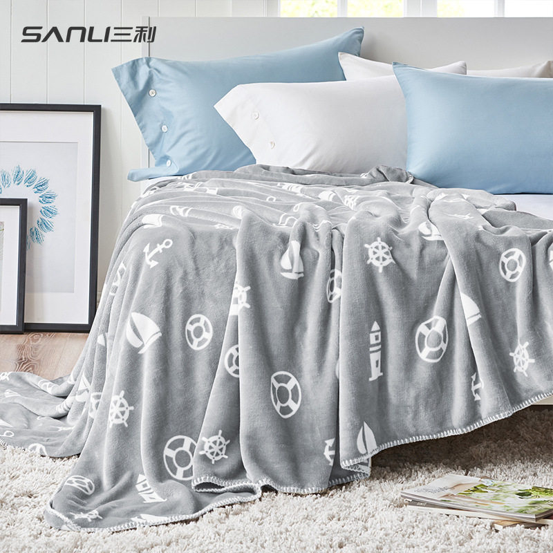 三利双面法兰绒印花毯子毛毯夏季空调毯休闲办公室午睡毯盖毯子