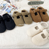 女外穿冬季 新款 保暖加绒懒人厚底松糕鞋 包头毛毛拖鞋 包头棉拖鞋 潮