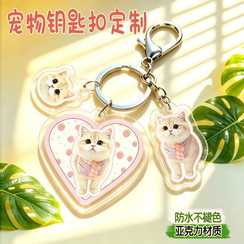 猫咪可爱卡通透明来图定制亚克力钥匙扣宠物头像收纳挂件书包挂饰