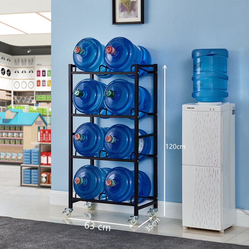 黑色双排四层8桶可移动水桶架，（可备注白色）