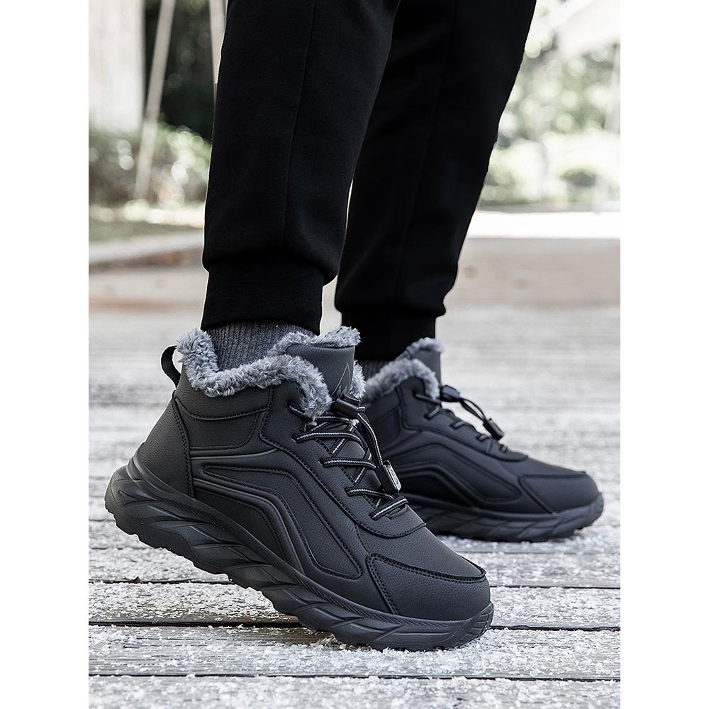 老人鞋男冬季革面高帮大棉鞋加绒保暖中老年健步鞋爸爸户外雪地靴