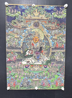 唐卡财宝天王挂画藏族热贡精品手绘复制客厅玄关丝绸装饰挂画