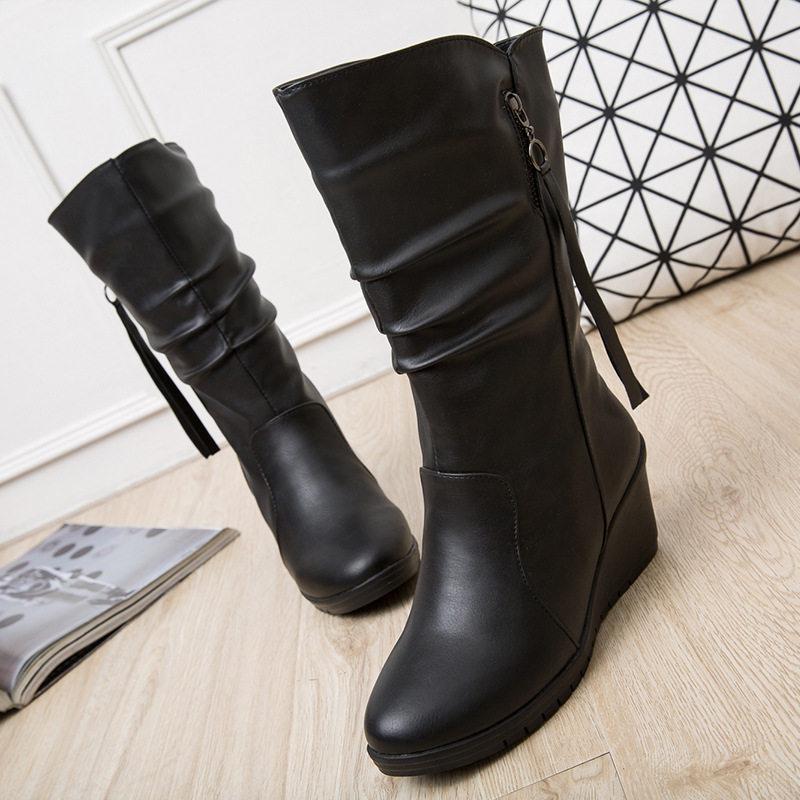 New big size winter boots for women leather warm snow shoes_虎窝淘