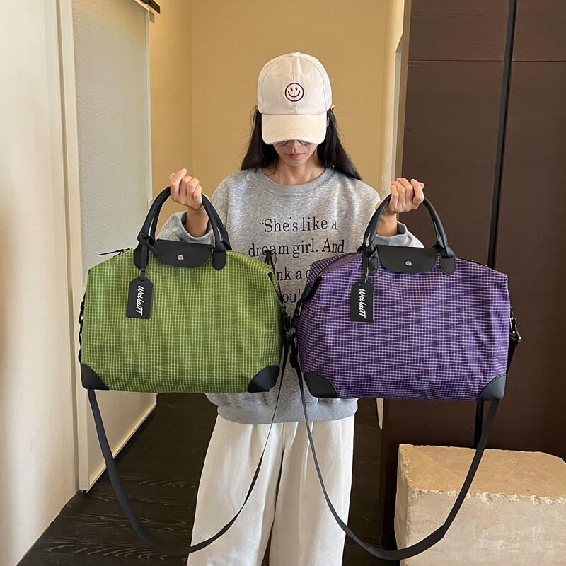 格纹大容量可套拉杆登机旅行袋