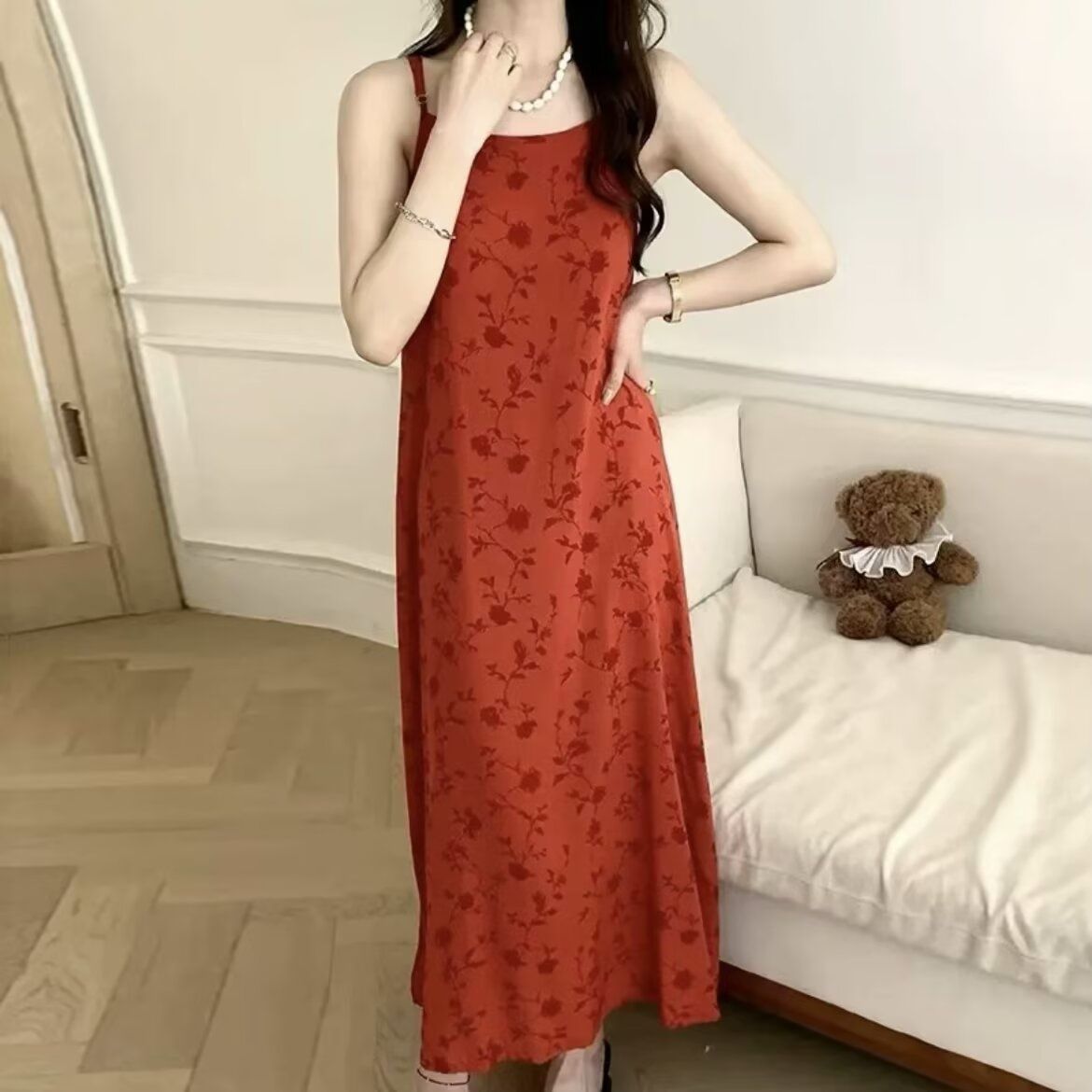连体洋气一体棉绸长裙清凉一夏2025新款韩版宽松大码女装