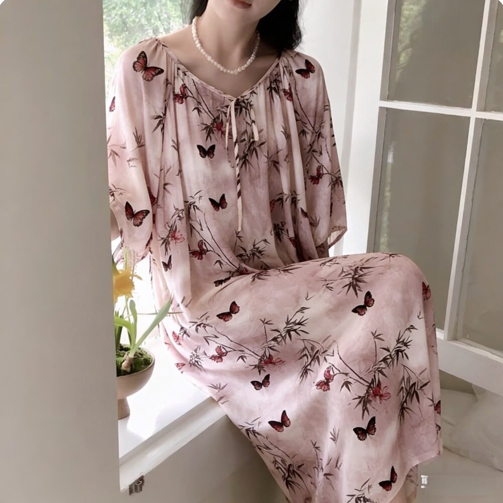 新款夏季家居服睡裙宽松版型松紧腰带穿着舒服不勒肚子