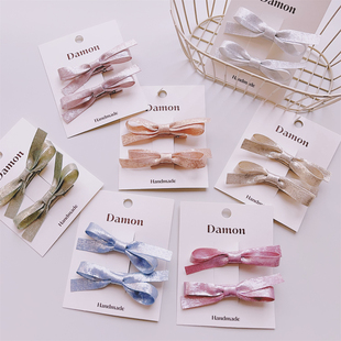 儿童发夹宝宝全包布蝴蝶结发卡韩国织带婴幼儿天空蓝胎毛夹刘海夹