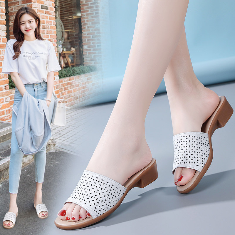 拖鞋女夏天外穿真皮百搭一字拖旅游沙滩凉鞋平底白色妈妈凉拖,女鞋,一字拖,淘宝优惠券,粉丝福利购,淘宝优惠卷