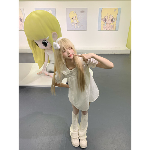 JMJ 韩式小众甜美学院风双排扣娃娃领泡泡袖女夏季休闲宽松上衣