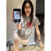 T恤情侣潮牌宽松休闲上衣 复古爱心字母印花圆领短袖 JMJ 2025美式