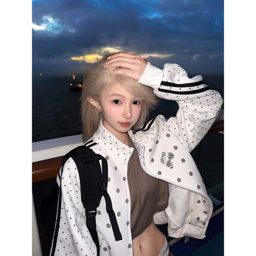 JMJ 美式满波点印花开衫立领夹克男女秋季宽松休闲百搭外套