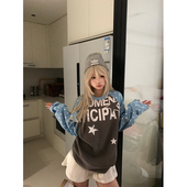 波点字母印花长袖 JMJ美式 复古插肩袖 T恤男女宽松休闲百搭圆领上衣