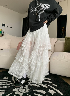 JMJ 2024美式复古甜美风白色蕾丝花边半身裙女春夏气质显瘦短裙