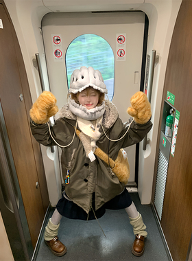 JMJ 美式复古毛绒连帽棉衣男女秋冬宽松休闲百搭保暖中长外套