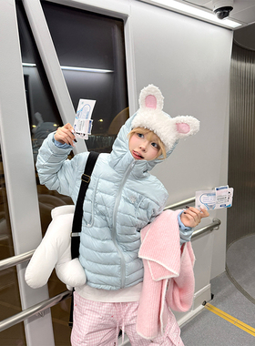 JMJ 冬季美式排骨纹连帽羽绒服男女宽松休闲百搭保暖轻薄外套