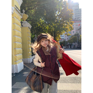 JMJ 设计感两面穿格纹毛绒棉衣马甲男女秋冬宽松休闲保暖外套 美式