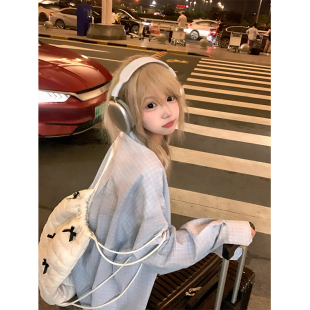 衬衫 复古慵懒格纹翻领长袖 男女宽松休闲防晒衬衣百搭外套 美式 JMJ