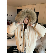 美式 JMJ 2024冬季 飞行夹克牛角扣毛领连帽棉服男女宽松派克服外套