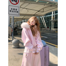 JMJ 美式慵懒可拆卸毛领连帽卫衣开衫男女秋冬宽松休闲加绒外套