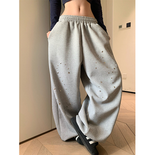 男女宽松休闲慵懒垂感直筒长裤 复古华夫格铆钉阔腿卫裤 美式 JMJ