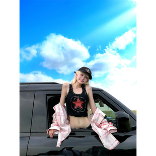 显瘦无袖 辣妹修身 上衣 高街铆钉星星字母印花工字背心夏季 JMJ美式