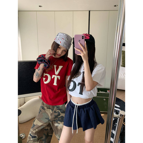 JMJ 2025春夏季美式复古爱心字母印花短袖T恤男女宽松百搭打底衫