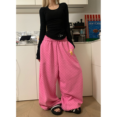 JMJ 美式复古波点满印阔腿卫裤男女宽松休闲慵懒垂感直筒长裤