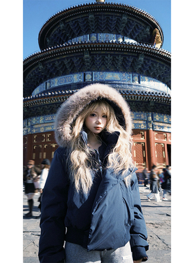 JMJ 美式复古简约毛领连帽棉衣男女秋冬休闲高级感百搭保暖外套