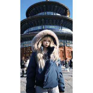 JMJ 复古简约毛领连帽棉衣男女秋冬休闲高级感百搭保暖外套 美式