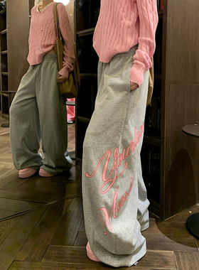 JMJ 美式慵懒风侧边字母印花阔腿休闲裤男女宽松垂感直筒百搭长裤